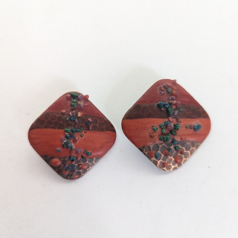 Artisan Handmade Enamel Over Copper Southwestern Abstract Art to Wear Earrings